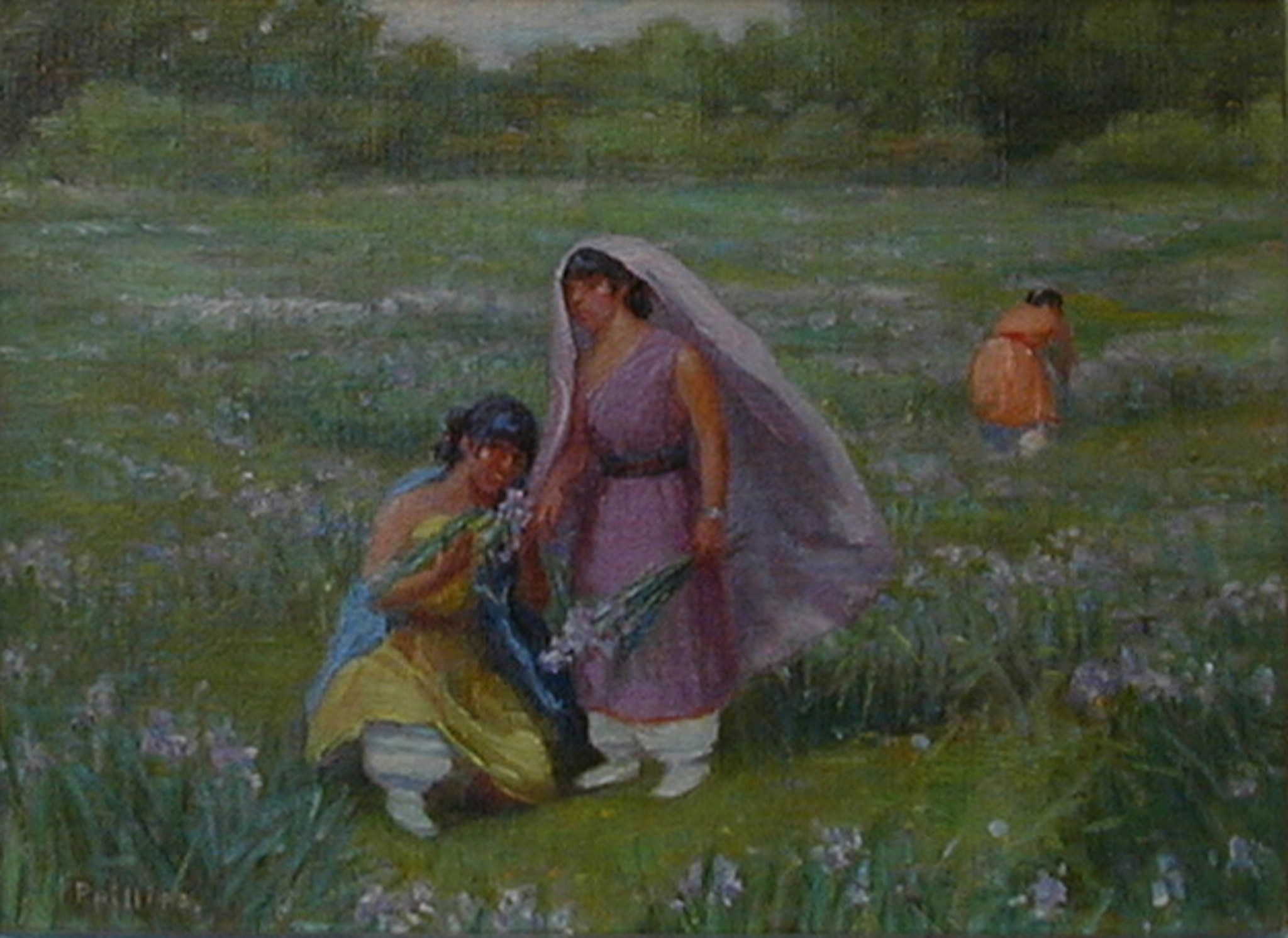 Pueblo Girls Gather Iris by Bert Phillips