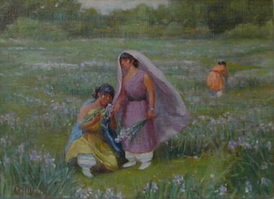 Pueblo Girls Gather Iris by Bert Phillips