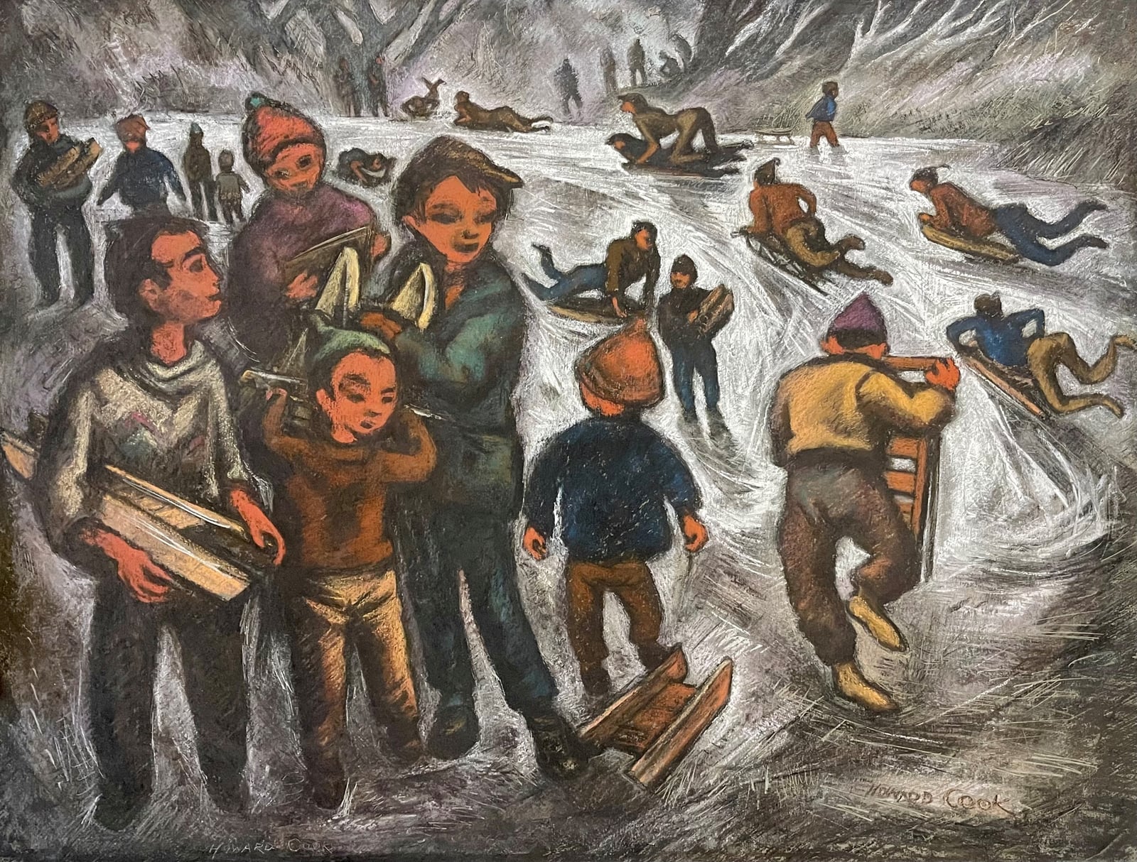 Indian Kids Sliding by Howard Cook
