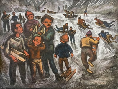 Indian Kids Sliding by Howard Cook