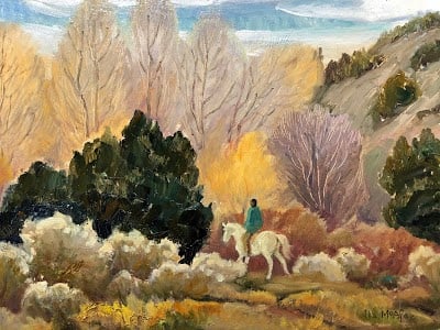 Late Fall, Taos Pueblo Rider by Ila McAfee