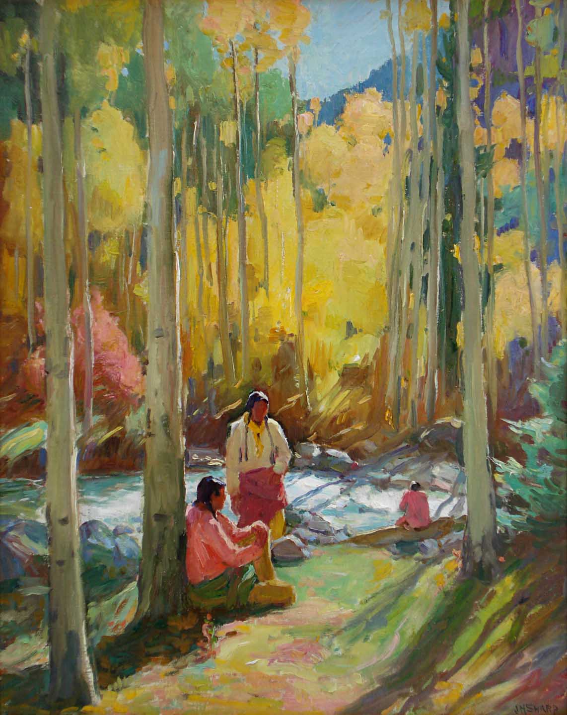 Indians in Aspen Forest Twining by J.H. Sharp