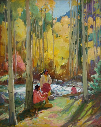 Indians in Aspen Forest Twining by J. H. Sharp