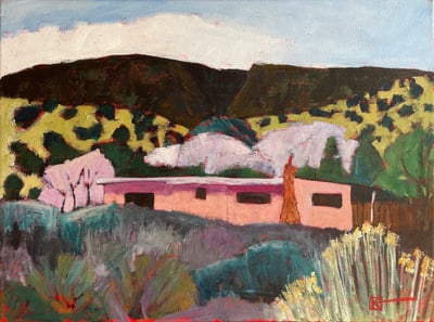 Pink House with Chamisa by Jim Keffer