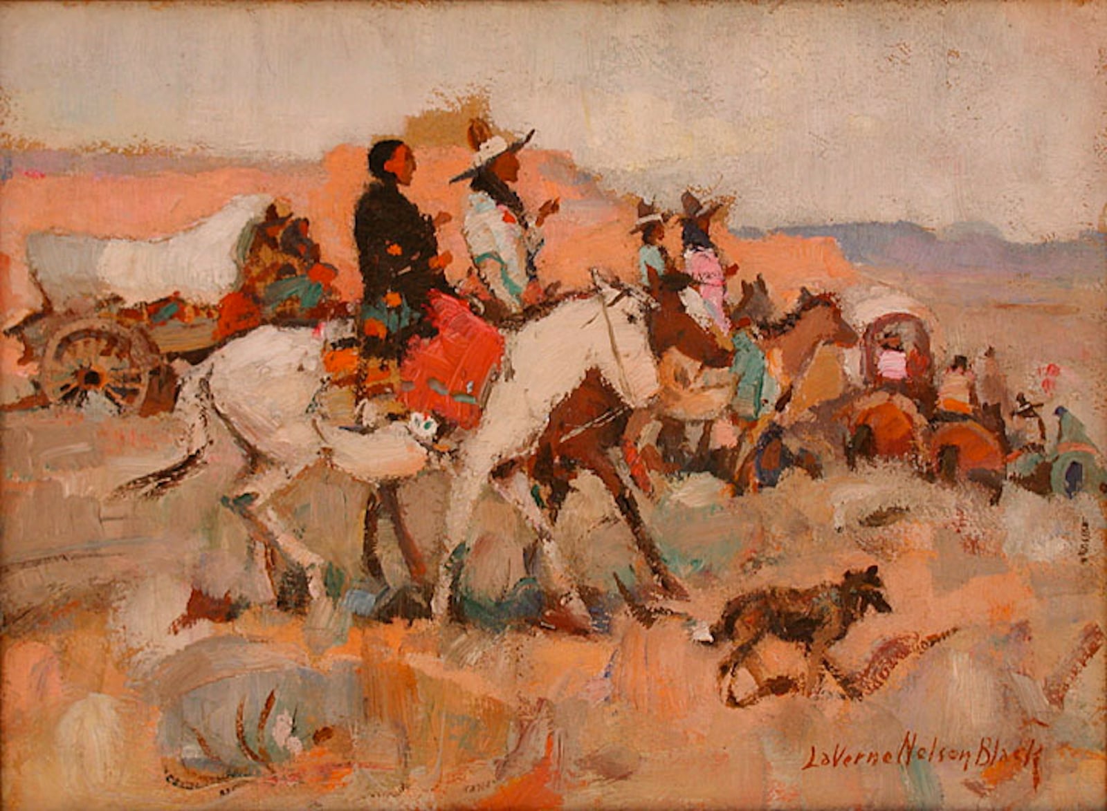 Indian Wagon Train by LaVern Nelson Black