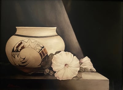 Tewa and Hollyhocks by Melinda Littlejohn