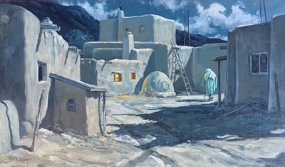 Moon Shadows at Taos Pueblo by Tom Lockhart 