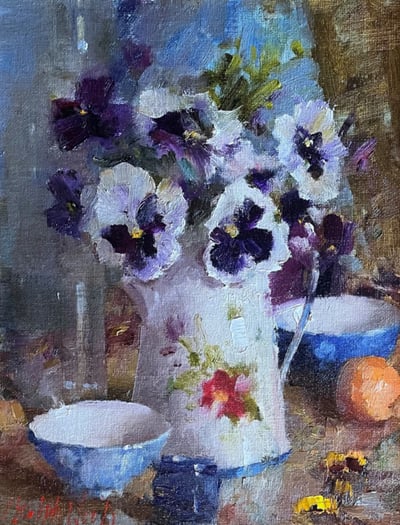 Porcelain and Pansies by Mary Dolph Wood
