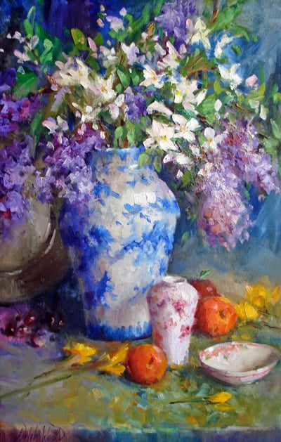 Apple Blossoms and Lilacs by Mary Dolph Wood