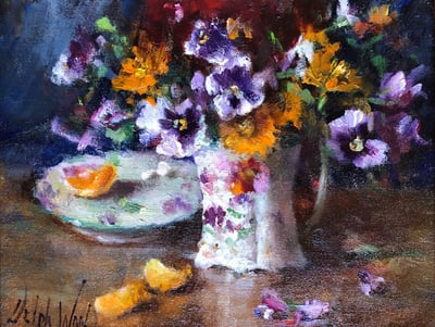 Demitasse with Pansies by Mary Dolph Wood