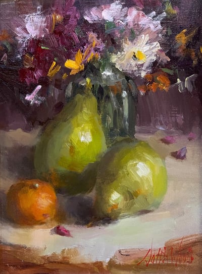 Pears and Assorted Flowers by Mary Dolph Wood