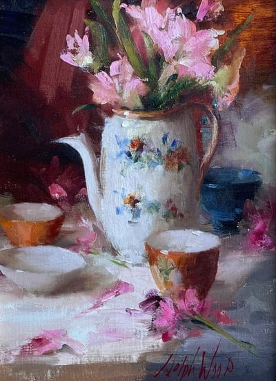 Antique Teapot and Cups by Mary Dolph Wood