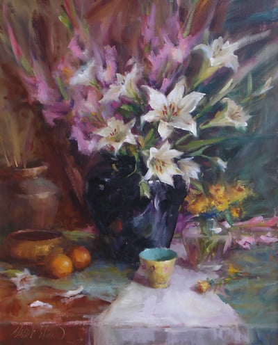 Lilies in Black Vase by Mary Dolph Wood