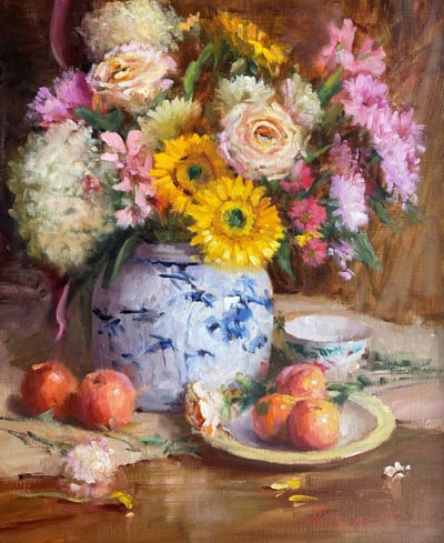 Assorted Flowers and Peaches by Mary Dolph Wood