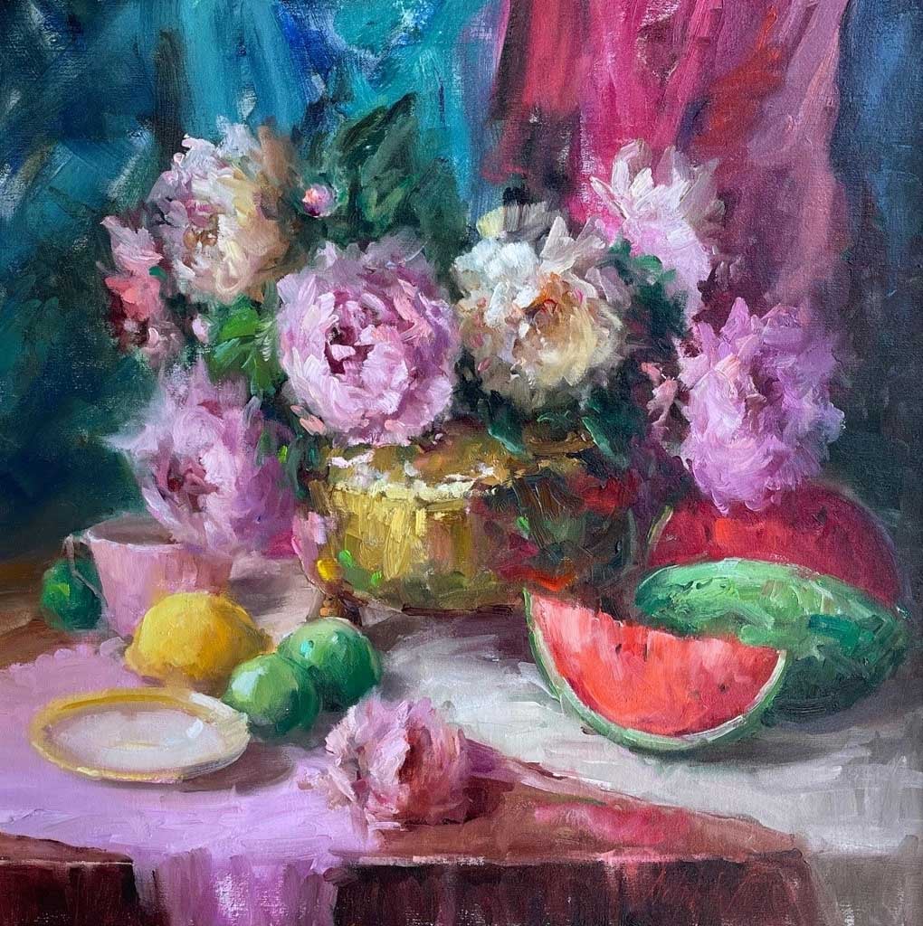 Peonies and Watermelon by Mary Dolph Wood