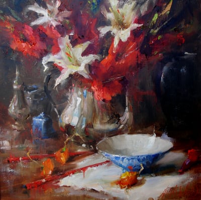 Sunflowers Blue & White Teapot by Mary Dolph Wood