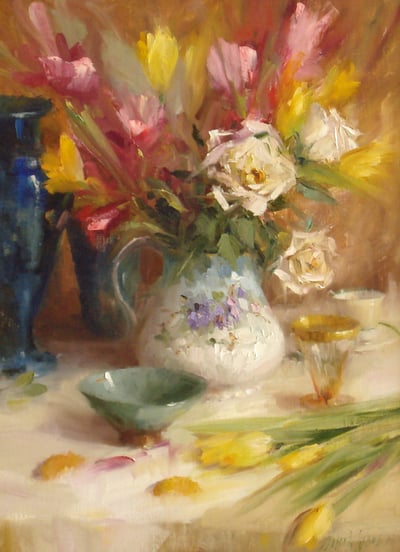 Arrangement with Roses and Tulips by Mary Dolph Wood