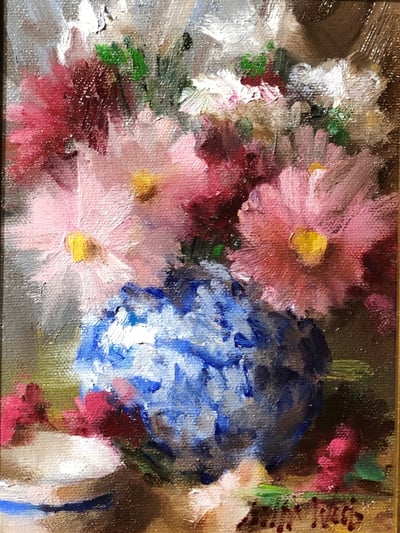 Cosmos and Pansies by Mary Dolph Wood