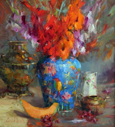 Gladiolas in Parrot Vase by Mary Dolph Wood