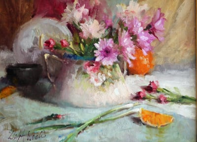Black Vase with Mums by Mary Dolph Wood