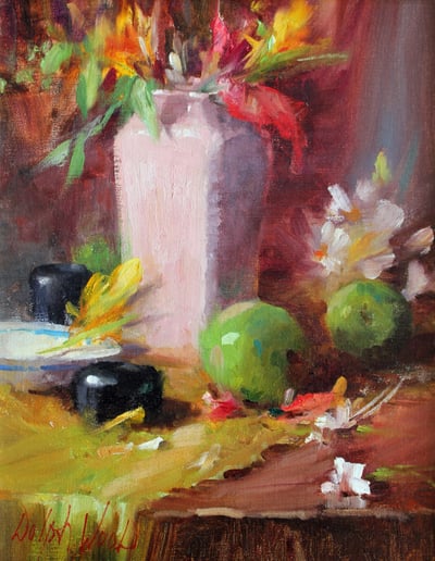 Pink Vase and Green Apples by Mary Dolph Wood
