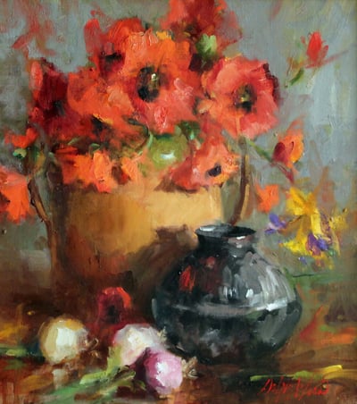 Poppies and Pottery by Mary Dolph Wood