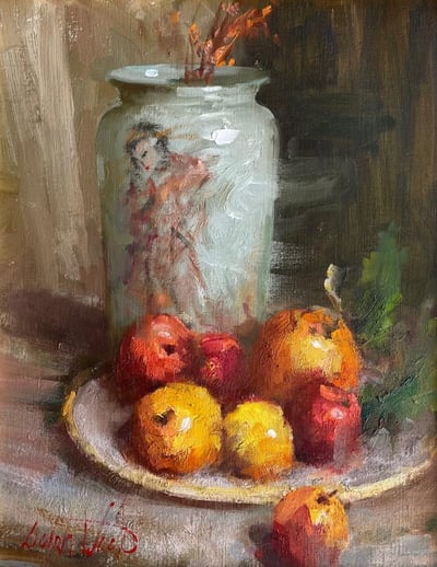 Red Vase with Zinnias by Mary Dolph Wood
