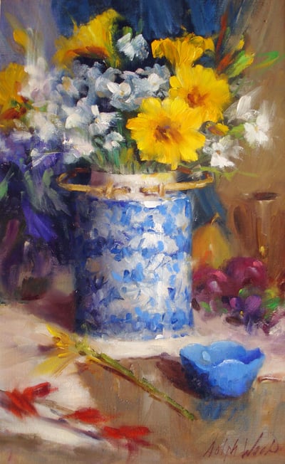 Zinnias and Chinese Vase by Mary Dolph Wood