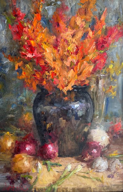 Onions and Gladiolas by Mary Dolph Wood
