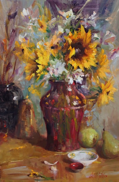 Pears and Assorted Flowers by Mary Dolph Wood
