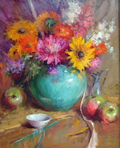 Oranges with Turquoise Vase by Mary Dolph Wood
