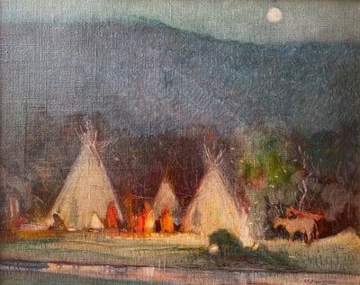 Indian Teepees in Firelight by OE Berninghaus