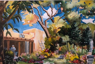 Self Portrait in Coffee Garden by Dean Porter