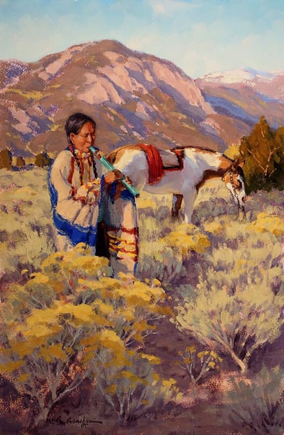 Taos Man with Flute by Ron Rencher