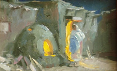Preparing the Horno Taos Pueblo by Richard Alan Nichols