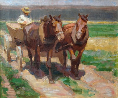 Horses Pulling Cart by Walter Ufer