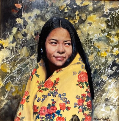 Taos Girl in Chamisa by Roseta Santiago